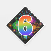 Kleurrijk vuurwerk + regenboogpatroon "6" Event # Servet (Hoek)