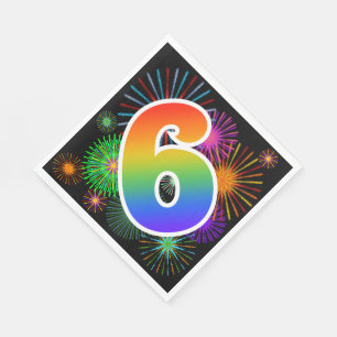 Kleurrijk vuurwerk + regenboogpatroon "6" Event # Servet