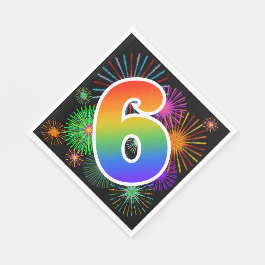 Kleurrijk vuurwerk + regenboogpatroon "6" Event # Servet (Hoek)