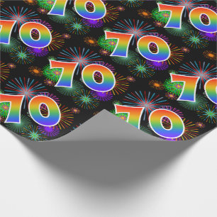 Kleurrijk Vuurwerk + Regenboogpatroon "70" Eveneme Cadeaupapier