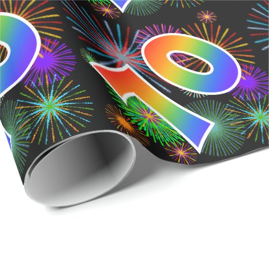 Kleurrijk Vuurwerk + Regenboogpatroon "70" Eveneme Cadeaupapier (Rol Hoek)