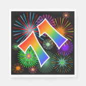 Kleurrijk Vuurwerk + Regenboogpatroon "71" Eveneme Servet (Voorkant)