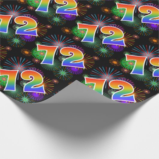 Kleurrijk vuurwerk + regenboogpatroon "72" Event # Cadeaupapier (Hoek)