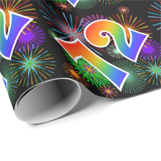 Kleurrijk vuurwerk + regenboogpatroon "72" Event # Cadeaupapier (Rol Hoek)