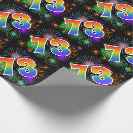 Kleurrijk vuurwerk + regenboogpatroon "73" Event # Cadeaupapier