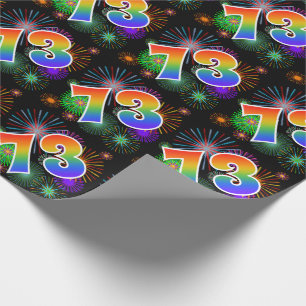 Kleurrijk vuurwerk + regenboogpatroon "73" Event # Cadeaupapier