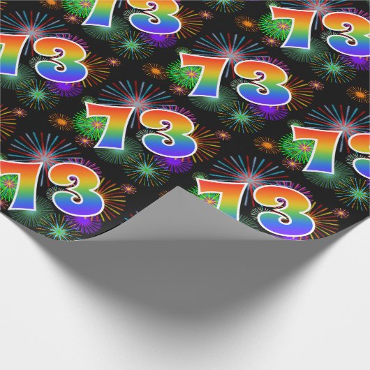 Kleurrijk vuurwerk + regenboogpatroon "73" Event # Cadeaupapier (Hoek)