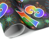 Kleurrijk vuurwerk + regenboogpatroon "73" Event # Cadeaupapier (Rol Hoek)