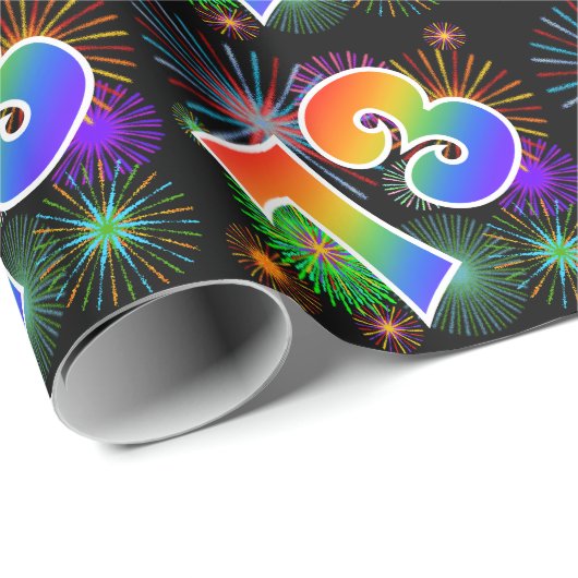 Kleurrijk vuurwerk + regenboogpatroon "73" Event # Cadeaupapier (Rol Hoek)