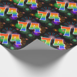 Kleurrijk Vuurwerk + Regenboogpatroon "74" Eveneme Cadeaupapier