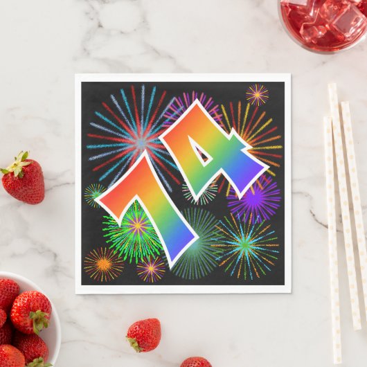 Kleurrijk Vuurwerk + Regenboogpatroon "74" Eveneme Servet (Insitu)