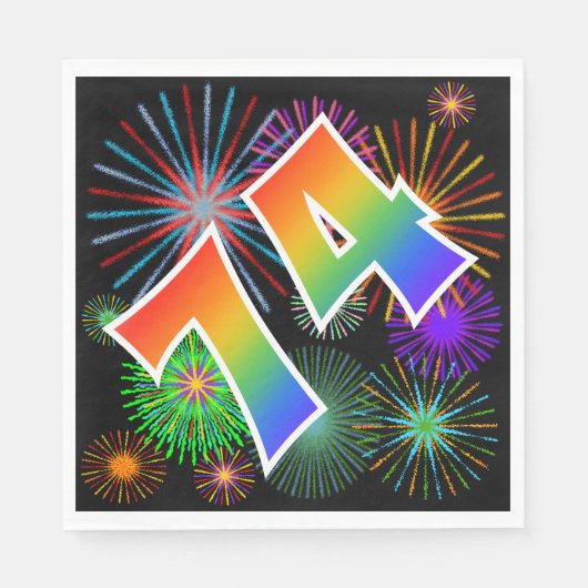 Kleurrijk Vuurwerk + Regenboogpatroon "74" Eveneme Servet (Voorkant)