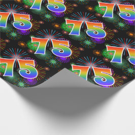 Kleurrijk Vuurwerk + Regenboogpatroon "75" Eveneme Cadeaupapier