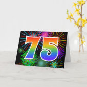 Kleurrijk Vuurwerk + Regenboogpatroon "75" Eveneme Kaart (Gele Bloem)