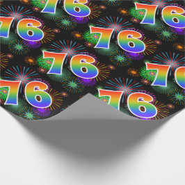 Kleurrijk Vuurwerk + Regenboogpatroon "76" Eveneme Cadeaupapier