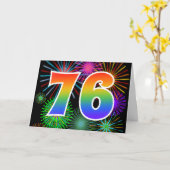 Kleurrijk Vuurwerk + Regenboogpatroon "76" Eveneme Kaart (Gele Bloem)