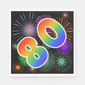 Kleurrijk vuurwerk + regenboogpatroon "80" Event # Servet (Voorkant)