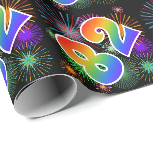 Kleurrijk vuurwerk + regenboogpatroon "82" Event # Cadeaupapier (Rol Hoek)