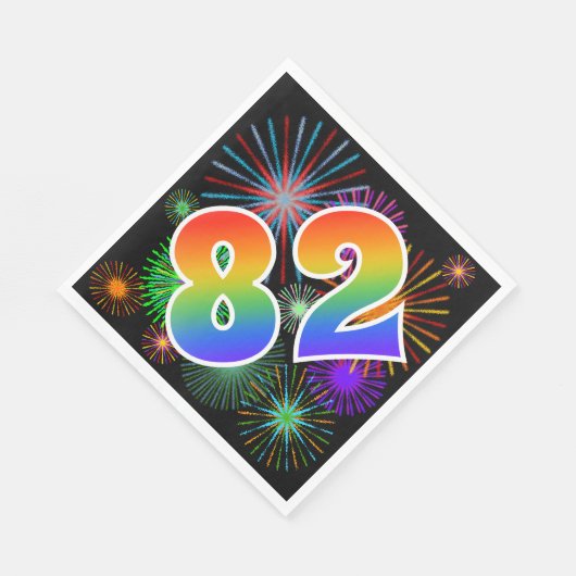 Kleurrijk vuurwerk + regenboogpatroon "82" Event # Servet (Hoek)