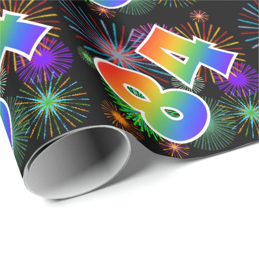 Kleurrijk vuurwerk + regenboogpatroon "84" Event # Cadeaupapier (Rol Hoek)