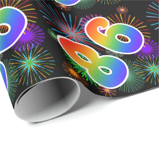 Kleurrijk vuurwerk + regenboogpatroon "86" Event # Cadeaupapier (Rol Hoek)