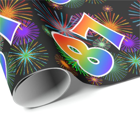 Kleurrijk Vuurwerk + Regenboogpatroon "87" Eveneme Cadeaupapier (Rol Hoek)