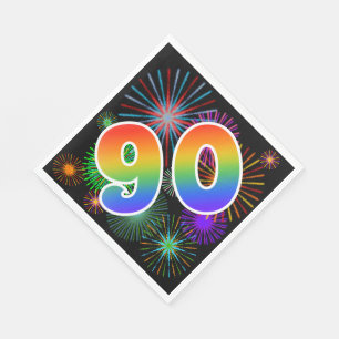 Kleurrijk vuurwerk + regenboogpatroon "90" Event # Servet