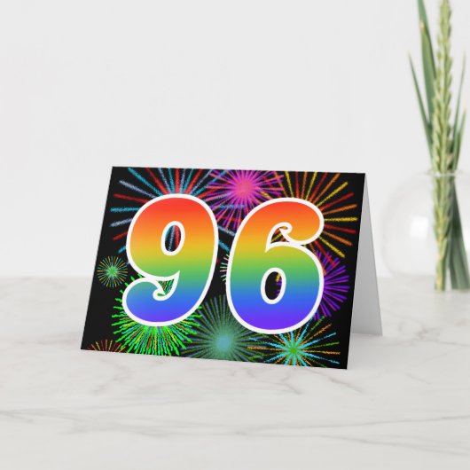 Kleurrijk vuurwerk + regenboogpatroon "96" Eveneme Kaart (Voorkant)