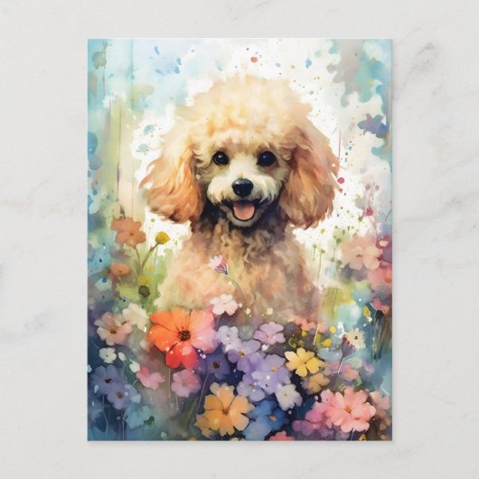 Kleurrijk watercolor schilderij van een Poodle Briefkaart (Voorkant)