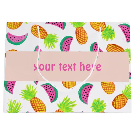 kleurrijk waterverf anananas watermeloenpatroon large cadeautasje (Voorkant)