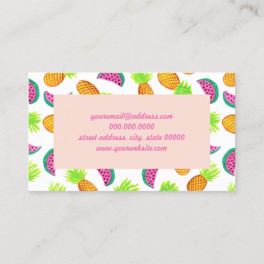 kleurrijk waterverf anananas watermeloenpatroon visitekaartje (Achterkant)