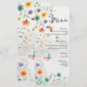 Kleurrijk Waterverf Bloem Vlinder Bruiloft Menu (Voorkant / Achterkant)