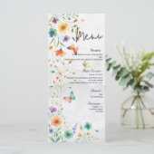 Kleurrijk Waterverf Bloem Vlinder Bruiloft Menu (Staand voorkant)