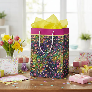 Kleurrijk waterverf bloemenpatroon  medium cadeauzakje