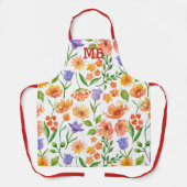 Kleurrijk Waterverf Bloemig Monogram Cadeau Schort (Voorkant)