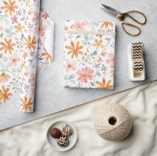 Kleurrijk Waterverf Bloemmotief Cadeaupapier