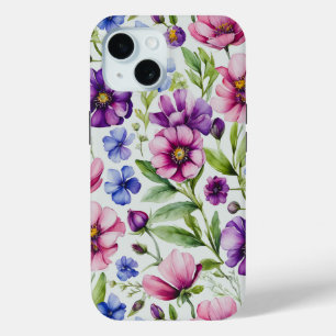 Kleurrijk Waterverf Bloemmotief iPhone 15 Case