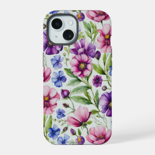 Kleurrijk Waterverf Bloemmotief iPhone 15 Case