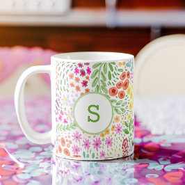 Kleurrijk Waterverf Bloemmotief Lente Monogram Koffiemok