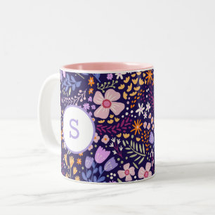 Kleurrijk Waterverf Bloemmotief Lente Monogram Tweekleurige Koffiemok