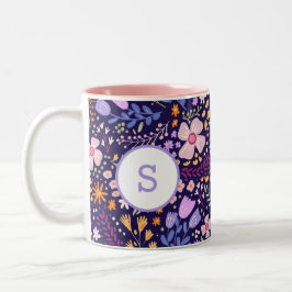 Kleurrijk Waterverf Bloemmotief Lente Monogram Tweekleurige Koffiemok