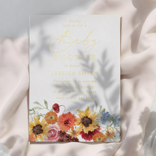 Kleurrijk Waterverf Bloemrijke Zomer Baby Shower G Folie Uitnodiging