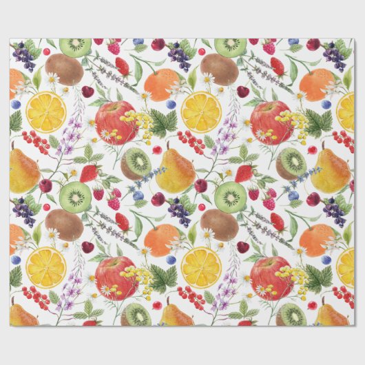 Kleurrijk Waterverf Fruit- en baardpatroon Cadeaupapier (Vlak)