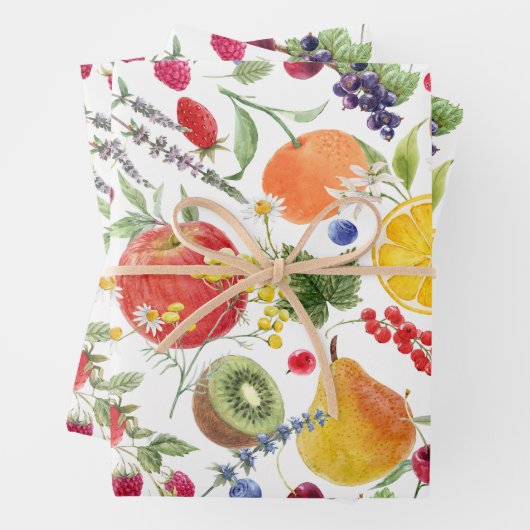 Kleurrijk Waterverf Fruit- en baardpatroon Inpakpapier Vel (In situ)