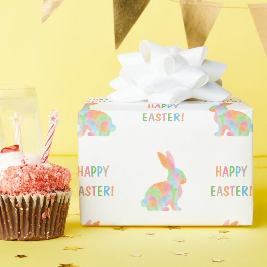 Kleurrijk Waterverf Konijn Patroon Gelukkig Pasen Cadeaupapier (Verjaardagsfeest)