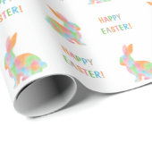Kleurrijk Waterverf Konijn Patroon Gelukkig Pasen Cadeaupapier (Rol Hoek)