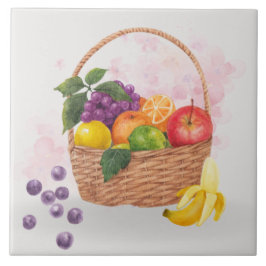 Kleurrijk Waterverf Kunstwerk met Fruitmand Tegeltje