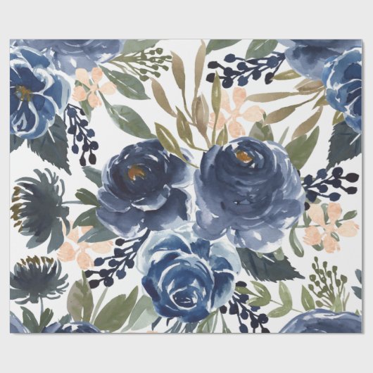 Kleurrijk waterverf marineblauw bloemontwerp cadeaupapier (Vlak)