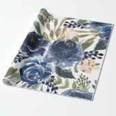Kleurrijk waterverf marineblauw bloemontwerp cadeaupapier (Uitgerold)