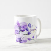 Kleurrijk waterverf-orchideeontwerp met monogram koffiemok (Voorkant rechts)